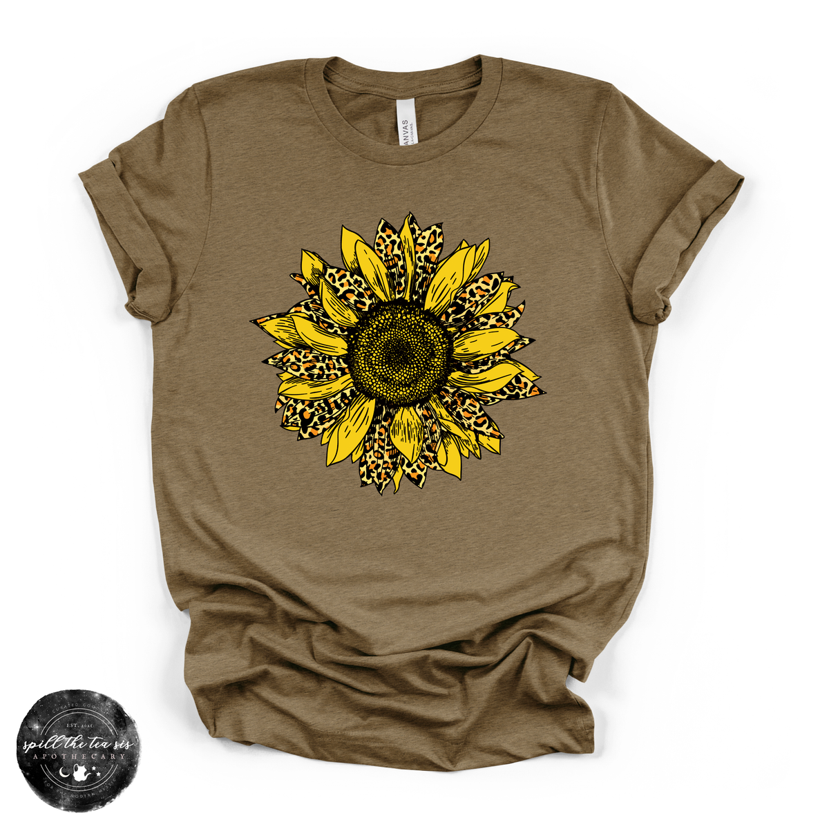 Cheetah Sunflower Tee | Boho Floral Leopard Print Graphic T-Shirt