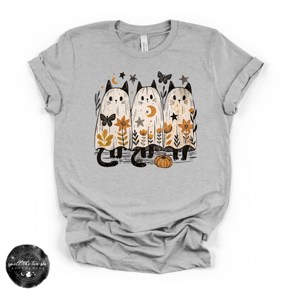 Ghost Cat Trio Tee | Cute Halloween Black Cat Graphic T-Shirt