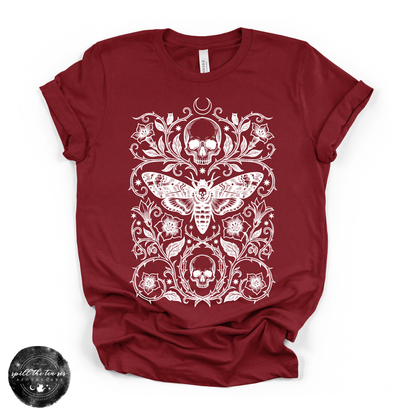 Skull Moth Tee | Gothic Death's Head Moth Graphic T-Shirt {WHITE DESIGN}