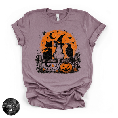 Cat, Dog & Raven Tee | Woodland Animal Graphic T-Shirt