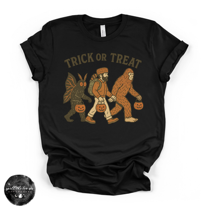Cryptid Trick or Treat Tee | Funny Bigfoot Graphic T-Shirt