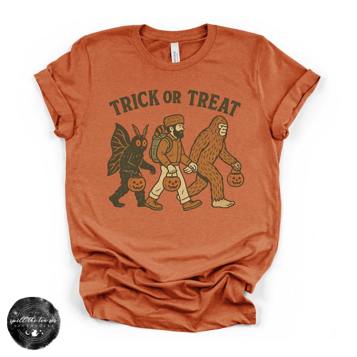Cryptid Trick or Treat Tee | Funny Bigfoot Graphic T-Shirt