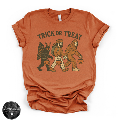 Cryptid Trick or Treat Tee | Funny Bigfoot Graphic T-Shirt