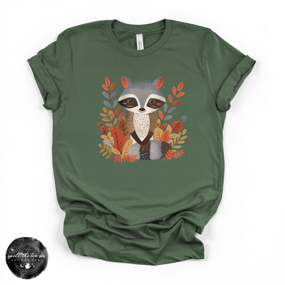 Fall Cartoon Raccoon Tee | Cute Autumn Trash Panda Graphic T-Shirt